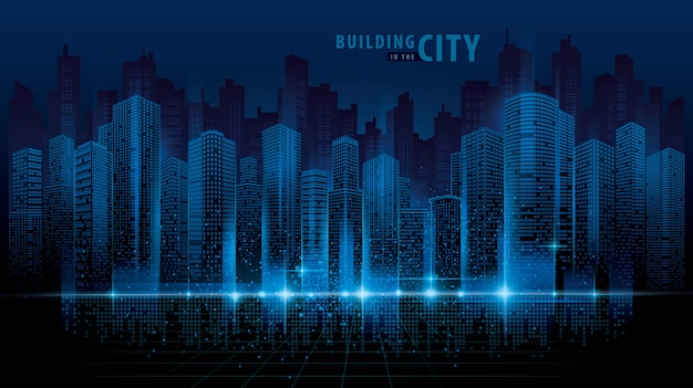 Vector abstract futuristic city vector, digital cityscape background. transparent city landscape