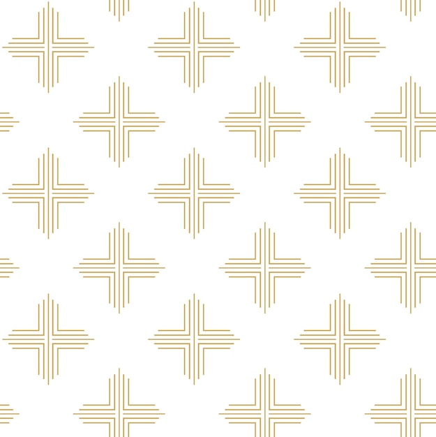 Vector abstract geometric pattern with crosses stripes lines seamless background white and gold ornament