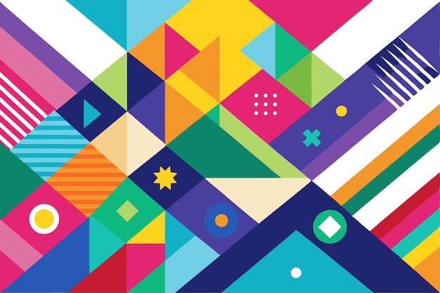 Vector abstract geometric pattern with vibrant colors and various shapes