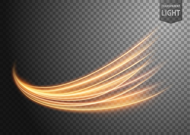 Abstract gold wavy line of light with a transparent background