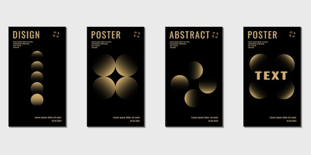 Vector abstract golden gradient poster set minimalist style template with geometric shapes collection