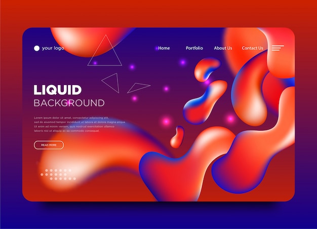 Vector abstract landing page template with liquid shapes effects