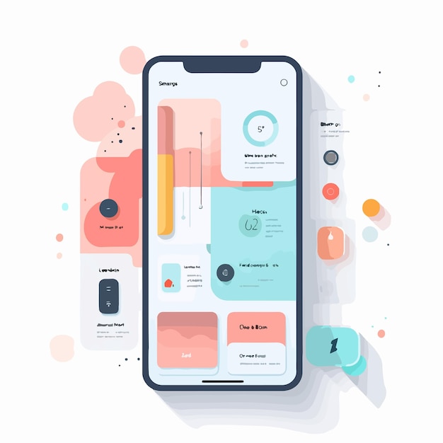 Vector abstract mobile app ux ui design concept with modern smart phone mockup