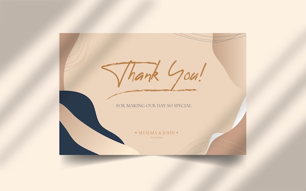 Abstract organic shape with editable text thank you wedding card template