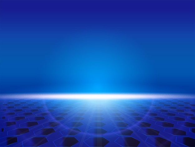 Vector abstract shiny blue background with 3d hexagonal hole floor