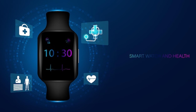 Vector abstract smart watch health health tracking and health care notifications on background modern