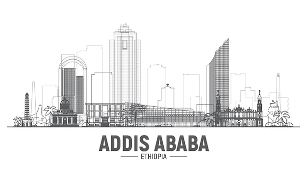 Addis Ababa Ethiopia line city skyline on white background Stroke vector illustration Business travel and tourism concept with modern buildings Image for banner or website