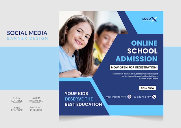 Admission social media post and web banner design template