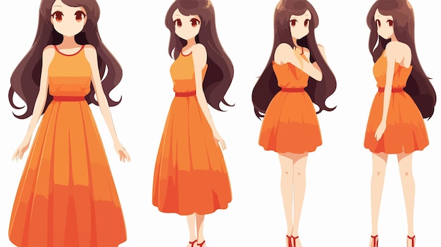 Vector adorable anime cartoon female character with long hair