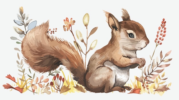 Adorable Baby Squirrel in Woodland Watercolor Illustration