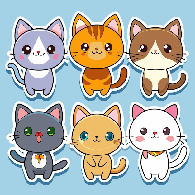 Adorable Cartoon Cats in Various Colors and Expressions for Creative Designs