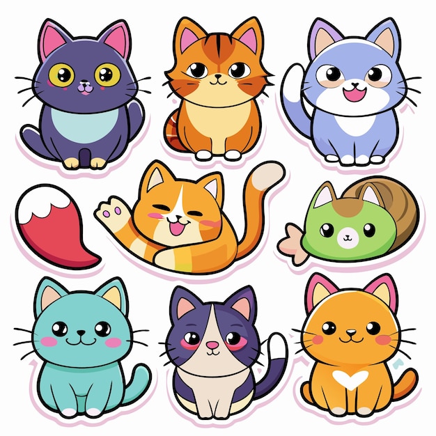 Vector adorable cartoon cats in various colors and expressions for creative designs