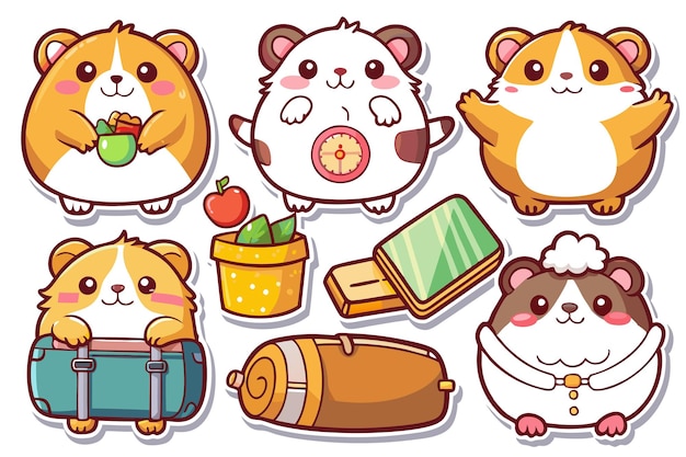 Vector adorable cartoon hamsters with different accessories