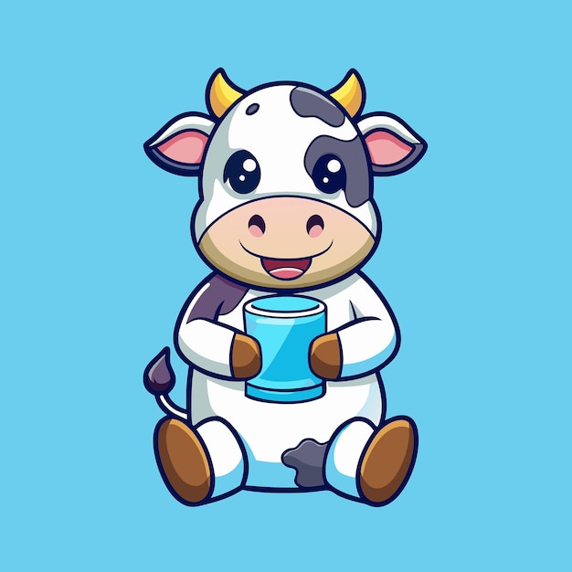 Vector adorable cartoon vector icon of a baby cow tenderly nursing from a bottle