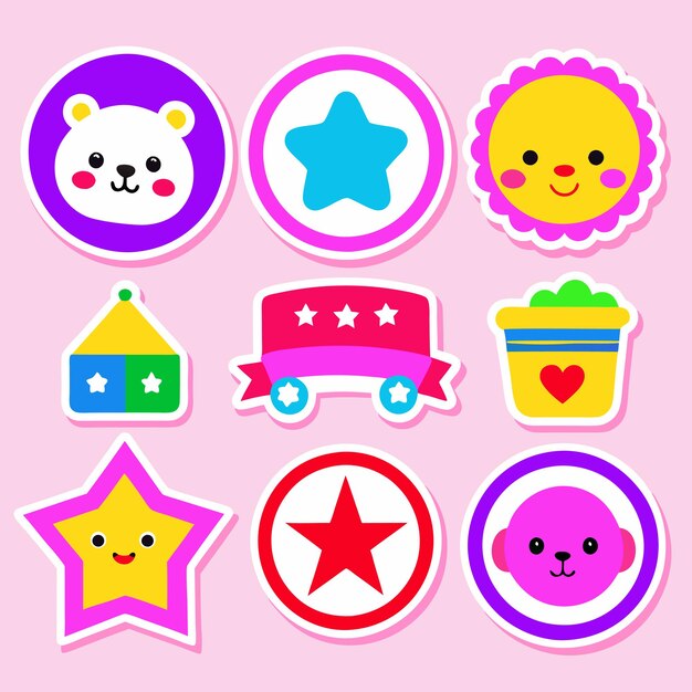 Vector adorable and creative cute sticker collection