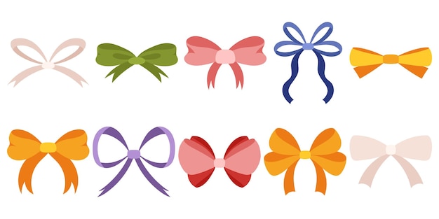 Adorable HandDrawn Ribbon Bows in a Flat Style Bowknot Collection for Decorations A Large Set of Bow