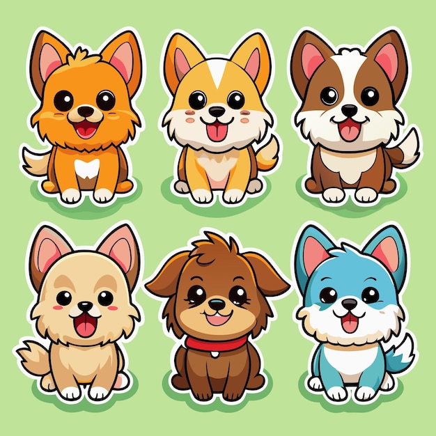 Vector adorable kawaii cartoon dogs cute puppy illustrations for pet lovers