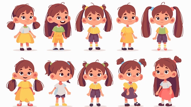 Vector adorable kids playing with legs in character girl parts scene