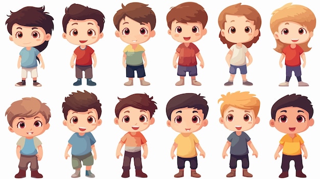 Vector adorable little boys characters on white background