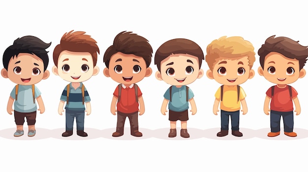 Vector adorable little boys characters on white background