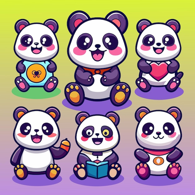 Vector adorable panda character stickers cute and playful animal design