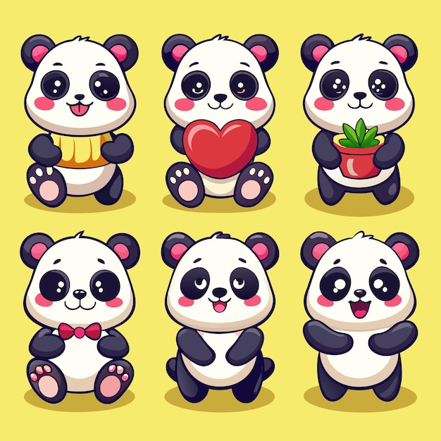 Vector adorable panda character stickers cute and playful animal design