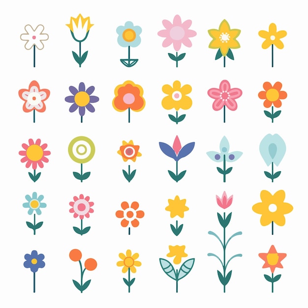 Vector adorable simple plant and flower icons clipart vector