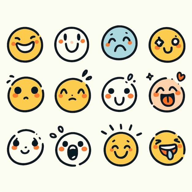 Vector adorable simple smiley faces