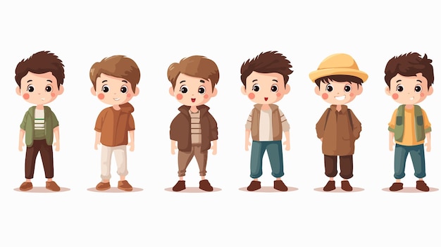 Vector adorable stylish casual little boys standing together