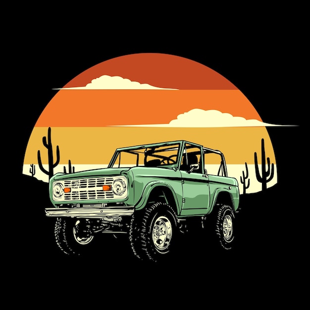 Adventure Car with retro background