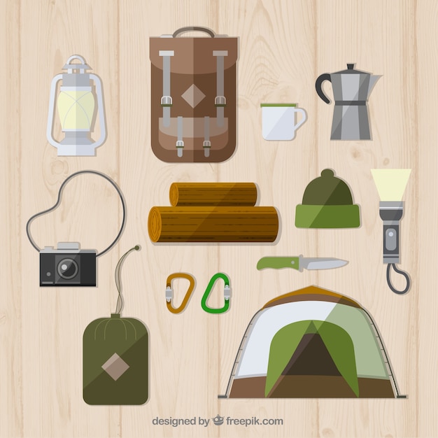 Adventure equipment in flat design