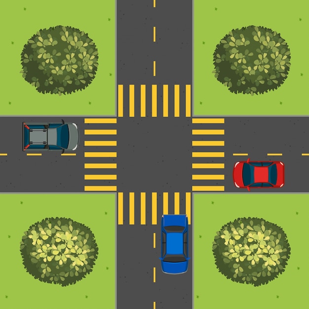 Aerial view of cars at intersection