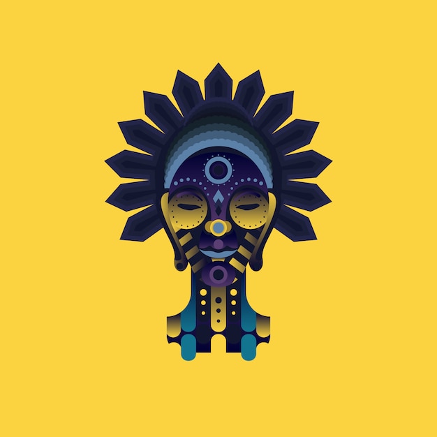 African mask on yellow background