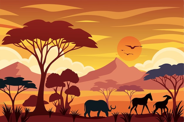 Vector african savannah silhouette vector illustration n