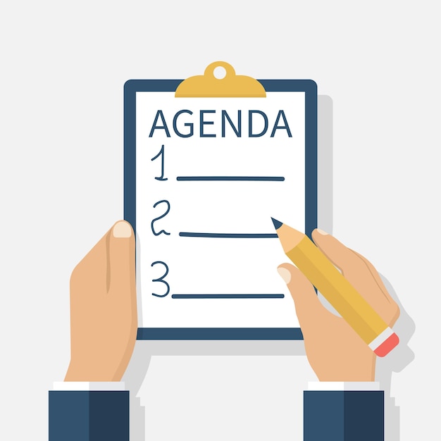 Vector agenda list. vector illustration, flat design. man holds a clipboard to do list. checklist. scheduling, planning.