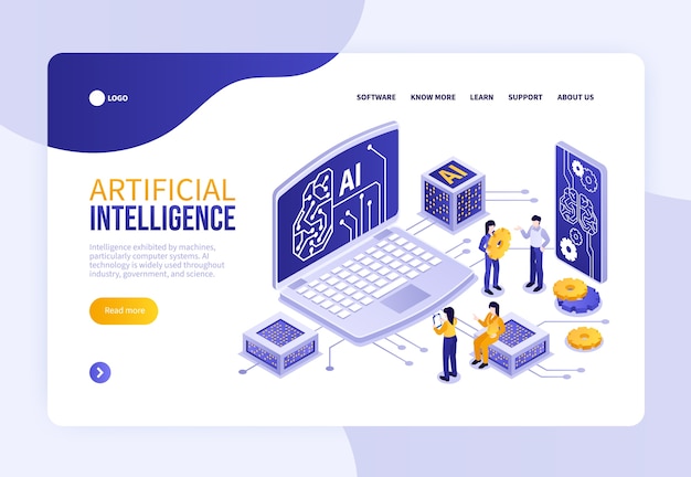 Vector ai artificial intelligence isometric landing page