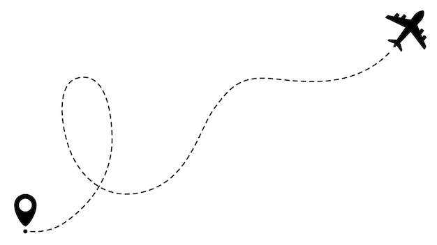 Vector airplane line path routes travel vector icon travel from start point and dotted line tracing