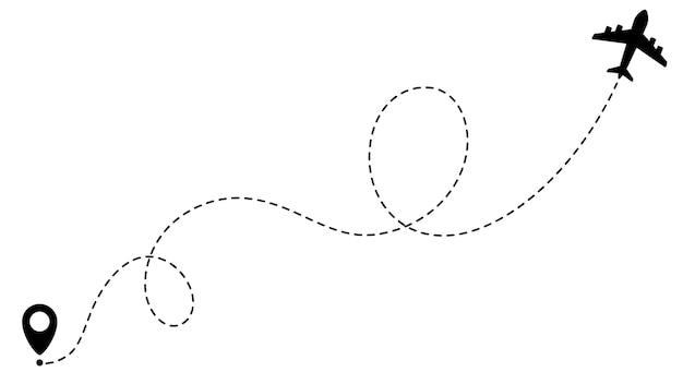 Vector airplane line path routes travel vector icon travel from start point and dotted line tracing