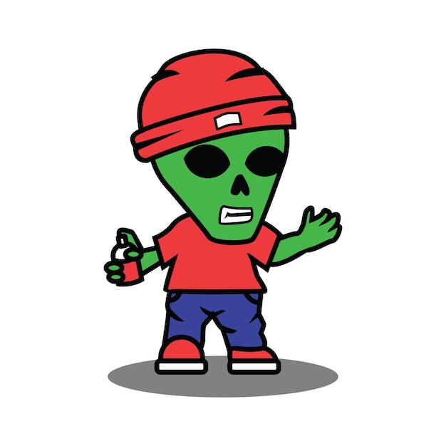 Alien mascot character wearing streetwear style holding a spray gun vector illustration