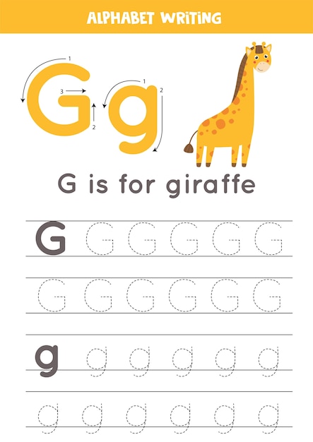 Alphabet tracing worksheet with animal illustration