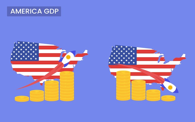 America country GDP increase and decrease gross domestic product concept