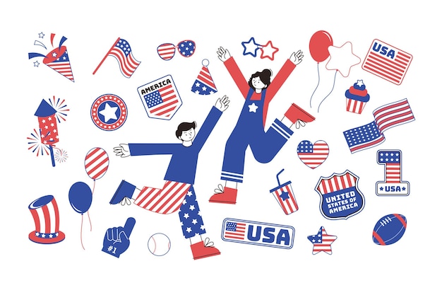 Vector american illustrations set us themed illustrations for usa events in vector eps