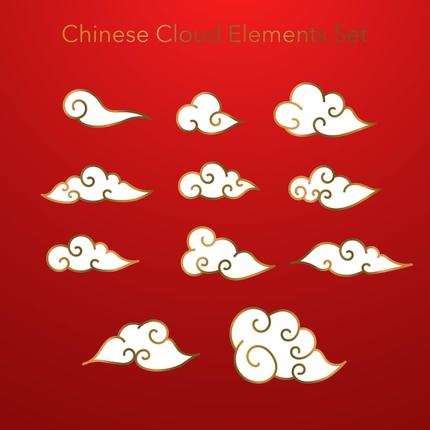 Vector ancient chinese cloud elements set