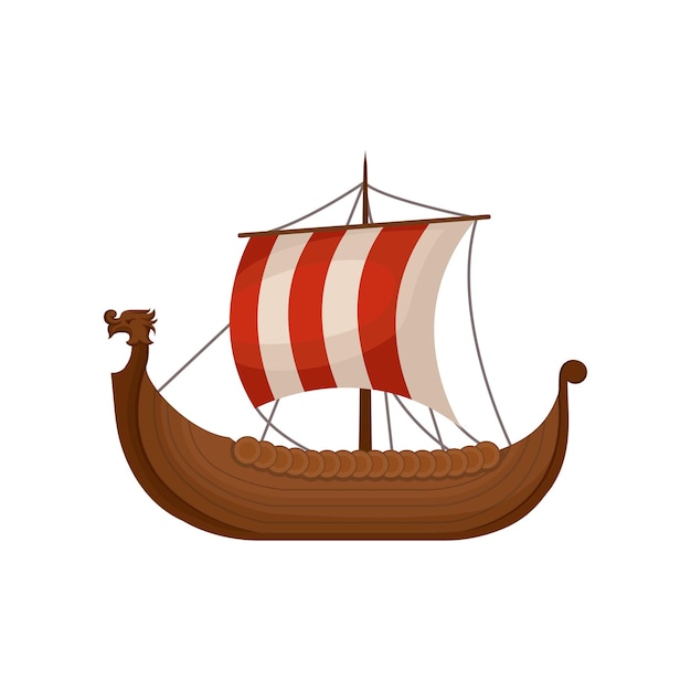 Ancient viking scandinavian draccar Norman ship sailing vector Illustration isolated on a white background