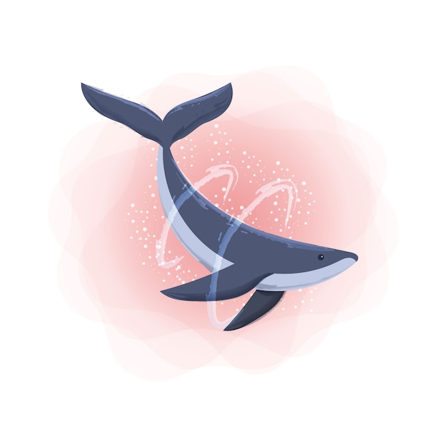 Animal blue whale watercolor illustration