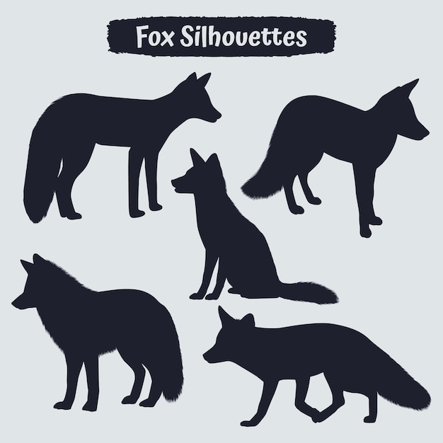 Animal fox silhouette in different poses