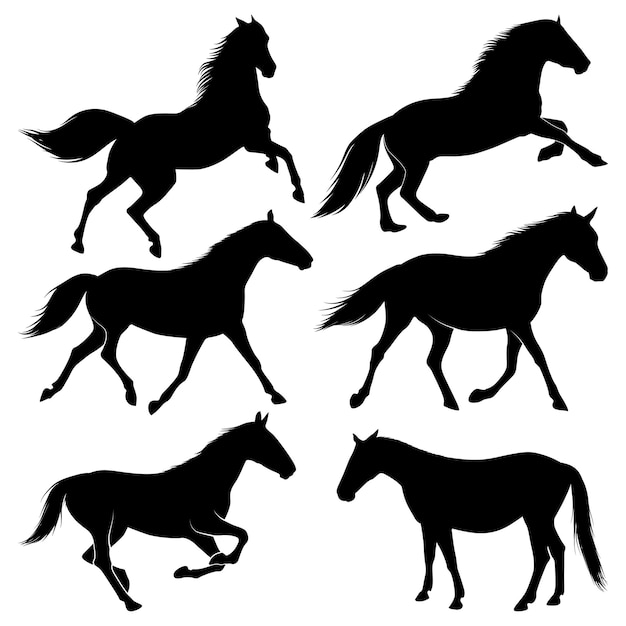 Vector animal horse running silhouettes vector
