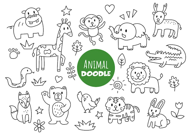 Vector animal kawaii doodle hand drawing style