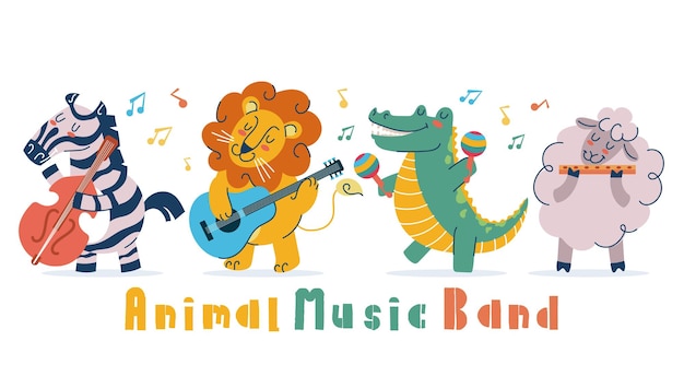 Animal music cartoon jazz instrument band concert concept graphic design illustration