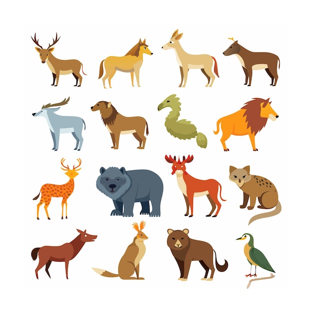 Vector animal and wildlife icon set vector illustration